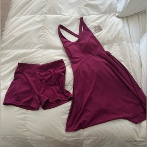 NWT Halara Crisscross 2-Piece Flared Exercise Dress Venus in Magenta